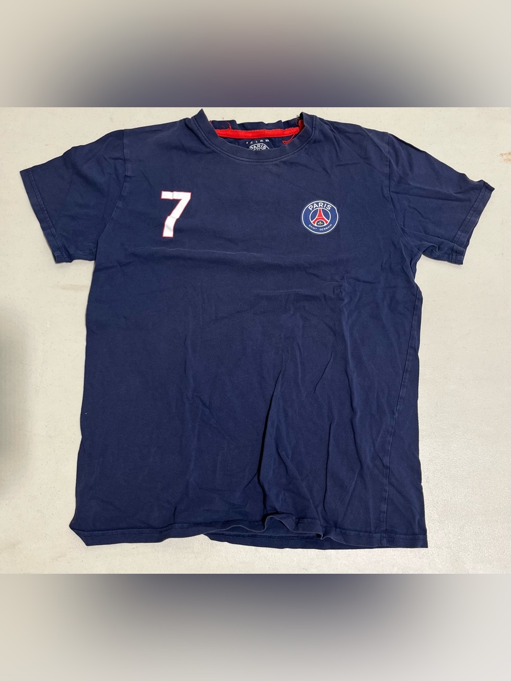 Mbappe Navy Crewneck Tee with Red-Trim Number 7